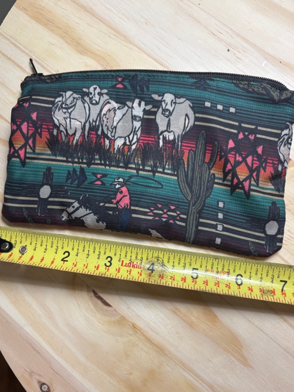Southwestern Teal Mini Zip Pouch with Desert Motif